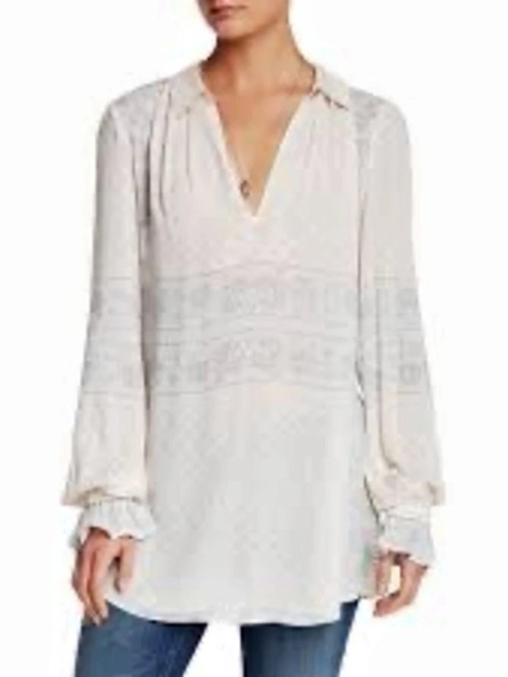Free People Luna Scarf Print Tunic Floral Blouse in Cream & Gray Size Small